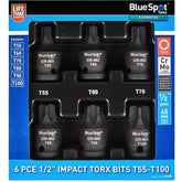 BlueSpot Impact Key Torx 1/2" Drive Bit Socket Set T55 - T100 Bits 6pc
